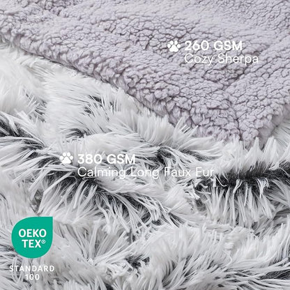 Luciphia Large Waterproof Dog Blanket Pet Washable Liquid Proof Furniture Protector Medium Shaggy Plush Calming Long Faux Fur Bed Cover for Couch Cat Blankets Kitten Doggy, Mist Grey, 40" x 50"