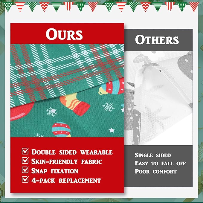PAWCHIE Christmas Dog Bandanas 4 Pack, Reversible Dog Party Triangle Scarf Bibs, Pet Holiday Costume with Adjustable Snaps, Multiple Christmas-Themed Patterns for Small Medium Dogs Puppy, Cats, Pets