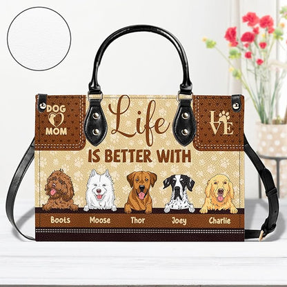 Personalized Pet Mom Leather Handbag – Custom Name Dog Cat Photo Purse, Pet Lover Gifts for Women, Christmas