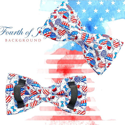 Lionheart glory American Flag Dog Collar, 4 of July Dog Bow Collar Heavy Duty Adjustable Patriotic Dog Collar with Bowtie for Large Dogs Pet Gift