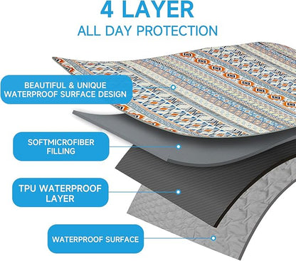 Waterproof Dog Blanket, Bohemian Dog Bed Cover Pet Blanket, Reversible Sofa Couch Cover for Dogs Washable, Protect Furniture Bed Couch Sofa for Puppy Cat (Blue Medallion, 68×82 Inch)