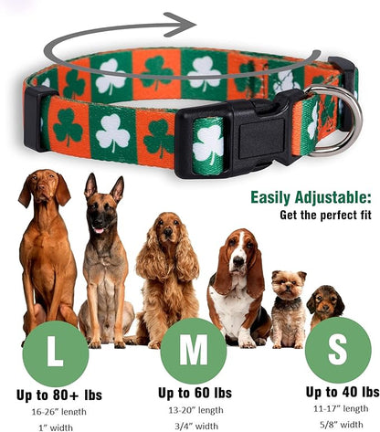 Native Pup St Patricks Dog Collar- Saint Patrick Green Shamrock Pet Collars- St. Patrick’s Lucky Irish- Adjustable for Small, Medium, Large Breeds (Green & Orange Shamrock, Small)