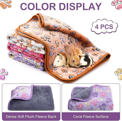 Panelee 4 Pcs Waterproof Dog Blankets Washable Puppy Paw Print Fleece Blanket for Small Medium Pet Cat Whelping Warm Soft Sleep Mat Guinea Pig Cage Liners(Multicolor,24 x 16 Inch)