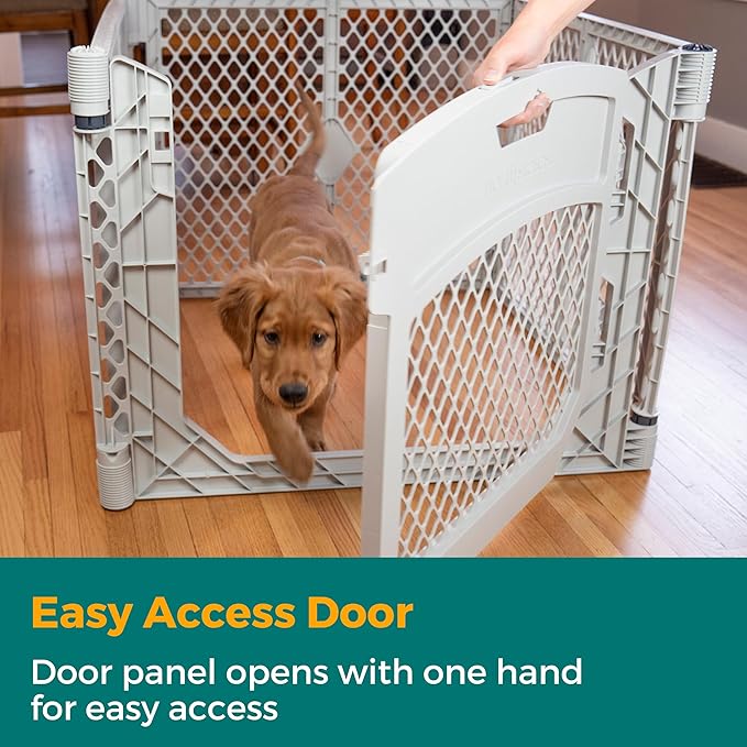 MyPet North States Petyard Plus: 3 Ft. Wide Folding Dog Playpen Indoor or Outdoor. 4-Panel Freestanding Play Pen Dog Gate Made in USA. 26" Tall, Light Gray