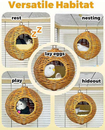 Chewproof Steel Frame Bird Nest for Cage for Gentle Sway with Cushion, Washable Small Bird Bed Hammock Hideout Lay Eggs Parakeet Nest Sleep, Parakeet Warm Bed House for Lovebird, Budgie, Finch