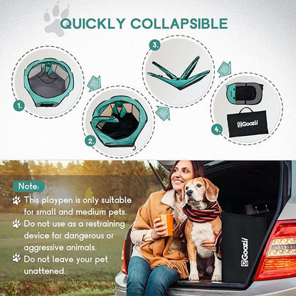 Pet Cat Playpen for Indoor Cats Enclosed, Puppy Dog Play Pen for Outdoor Travel Camping (Large Size, Green & Dark Grey)
