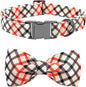 Dog Collar, Bow Dog Collar Beige Plaid Pet Collar Cute Pet Bow Soft Girl or Boy Puppy Collars with Metal Buckle Adjustable Collars for X-Small Dogs