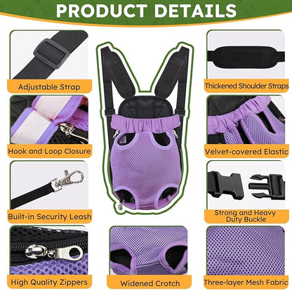 Pet Carrier Backpack, Hands-Free Adjustable Dog Front Carrier Legs Out & Easy-Fit Dog Backpack Carrier for Hiking Camping Traveling Cycling for Small Dogs and Rabbits (Medium, Purple)