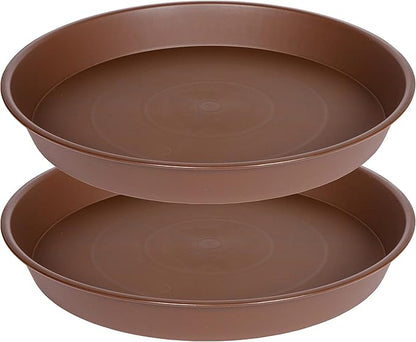 2 Pack of 20 21 inch Plant Saucer Round, Deep Plant Saucers for Pots, Heavy Plastic Plant Drip Tray for Indoors Outdoor, Bird Bath Bowls, Plant Trays for Planter 19-22" (21 inch, Chocolate)