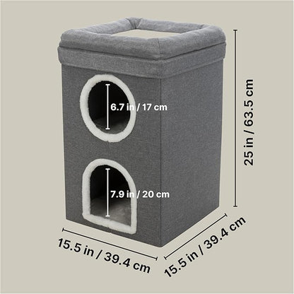Trixie Saul Cat Condo | 2-Story Condo Tower | Scratching Surface | Foldable for Easy Storage | Gray