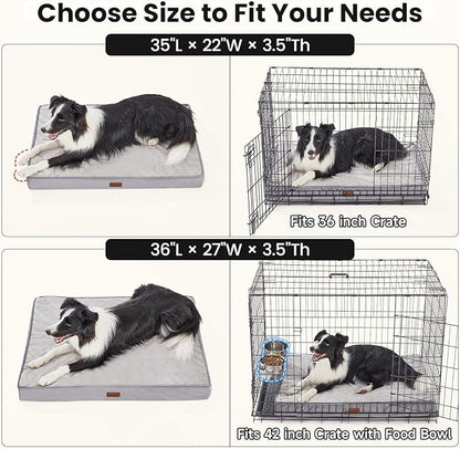 OhGeni Orthopedic Waterproof Dog Bed for Medium Large Dogs, Machine-Washable Removable Cover in Easy-Clean Fabric, High Density Foam & Easy-Carry Handle, Suitable for Crate, 35 inch (Gray)
