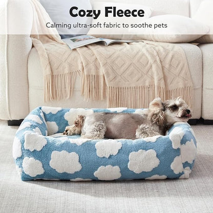 JOEJOY Cute Dog Bed Medium Size Dog, Rectangle Soft Furry Dog Beds for Large Medium Dogs, Washable Orthopedic Pet Bed with Removable Zipper Cover, Blue