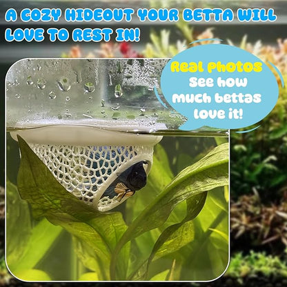 Floating Betta Hide & Shrimp Cave – 3D Printed Aquarium Hammock with Marble Texture, Feeder Ring & Rest Spot for Betta Fish, Nano Tanks, Corydoras, Shrimp – Safe PLA