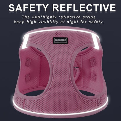 BOOMIBOO Dog Harness with Leash Set, No Pull Adjustable Reflective Step-in Puppy Pet Vest Harnesses for Small Medium Large Dogs and Cats,Pink XXS
