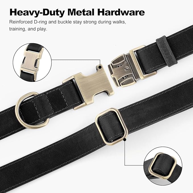 Plutus Pet Genuine Leather Dog Collar – Adjustable Pet Collar with Quick Release Metal Buckle, Soft Real Leather for Small Medium Large Dogs, Heavy Duty & Skin-Friendly (Black, XS)