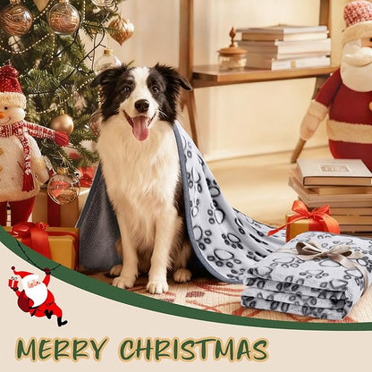 Luciphia Premium Soft Dog Blanket for Small Medium Large Dogs Washable 300GSM Fluffy Warm Fleece Puppy Cat Paw Print Pet Flannel Pcs2 Grey Paw M(30"x20")
