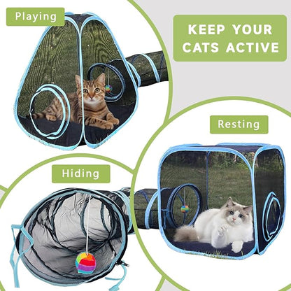Outdoor Cat Enclosures, Cat Tunnels Tents Cubes for Indoor Cats with Play Ball, Collapsible Outside Playpen Tunnel for Kitty, Rabbit, Puppy and Small Animals