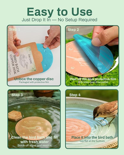 Bird Bath Purification Disk Pure Copper Outside Winter Solar Power Birdbath Heater Deicer Cage Hanging Bowl Metal Warmer Deck Railing Glass Concrete Ceramic Stone Stand Outdoor Fountain Station