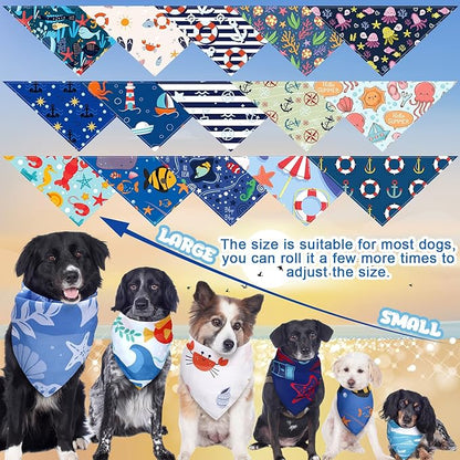150 Pcs Ocean Dog Bandanas Bulk Summer Pet Bibs Triangle Ocean Themed Pet Scarf Bandanas for Medium Large Dogs Birthday Summer Beach Costume Decoration