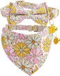 Faygarsle 2 Pack Floral Cat Collar Set with Bandana and Bow Tie, Pink and Yellow Daisy Pattern, Breakaway Safety Buckle