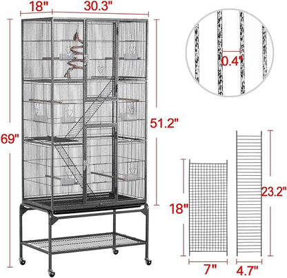 Yaheetech 69-Inch Extra Large Wrought Iron 3 Levels Ferret Chinchilla Sugar Glider Squirrel Small Animal Cage with Cross Shelves and Ladders, Black