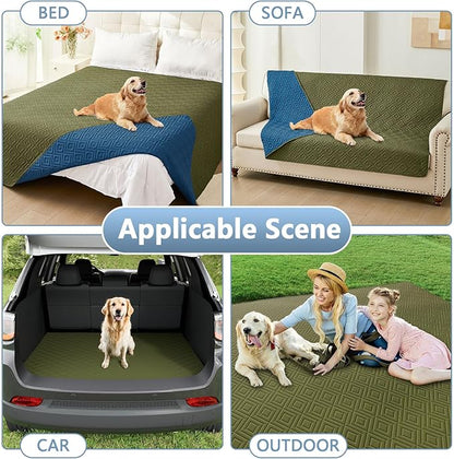 hyha Waterproof Dog Blanket, Soft Pet Bed Blankets, Waterproof Sofa Couch Cover for Dogs Washable, Reversible Pet Couch Covers for Sofa Furniture (30x90 Inch, Green/Navy Blue)