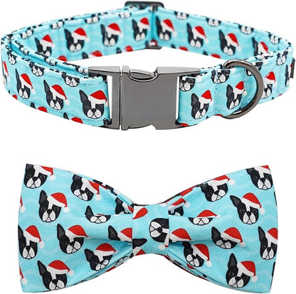 Dog Collar, Christmas Dog Collar Plaid Pet Collar Bow Holiday Bows Girl Boy Puppy Collar Adjustable Pet Collar for X-Large Dogs