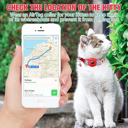 BINGPET AirTag Cat Collar with Bells, Upgraded Safety Elastic Cat Collar with Airtag Cat Collar Holder, Anti-Lost Cat Collars for Cats, Anti-Suffocation Kitty Puppy Collars