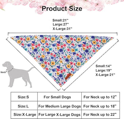 ADOGGYGO Floral Dog Bandanas 2 Pack, Reversible Cute Flower Scarf, Premium Fabric, Adjustable Fit Pink Blue Floral Bandanas for Small Dogs (Small)