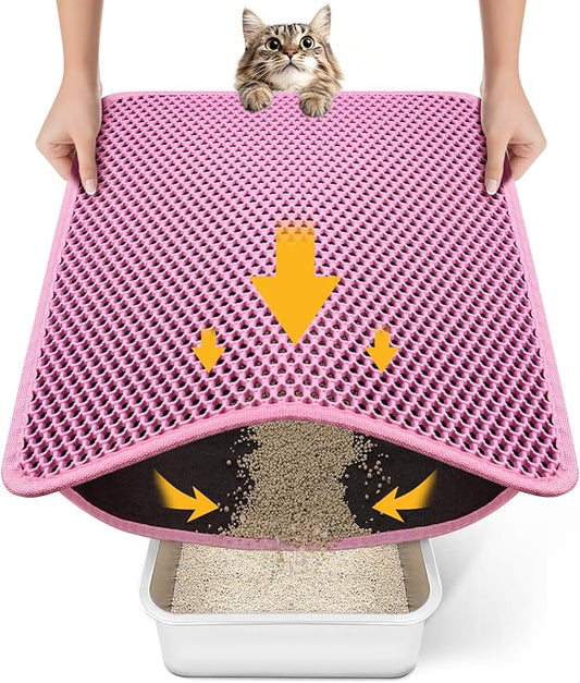 Cat Litter Mat, Upgrade Super Waterproof Back Layer Litter Box Mat, Non Slip, Durable, Soft on Paws Kitty Trapping Matt (24"x18", Pink)