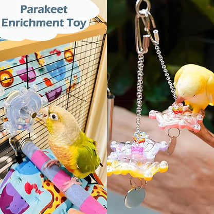 Bird Toys for Parakeets, Colorful Parakeet Toys Wheel, Interactive Spinner Rattle Parrot Toy, Cockatiel Toy for Bird Cage, Chewing Exercise for Conure, Budgies Enrichment Toy (4pcs, Rondom Color)