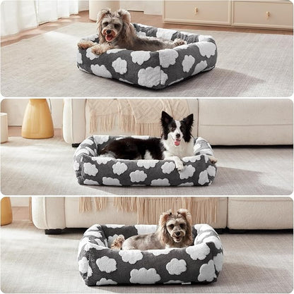 JOEJOY Cute Dog Bed Medium Size Dog, Rectangle Soft Furry Dog Beds for Large Medium Dogs, Washable Orthopedic Pet Bed with Removable Zipper Cover, Grey