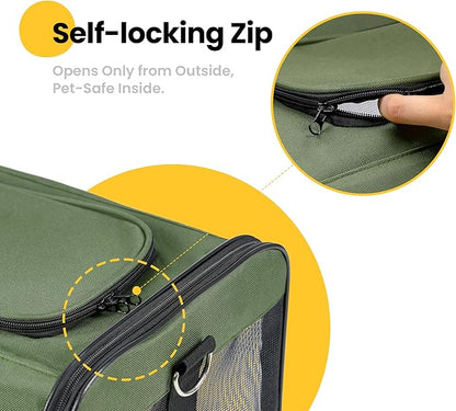 Dog Carrier Soft Sided, Large Cat Carrier with Inner Safety Leash, Pet Transport Carrier for Large Cats and Medium Dogs up to 20 Lbs, Collapsible Travel Puppy Carrier Bag -Green L