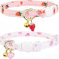 2-Pack Cotton Breakaway Cat Collar with Bell - Pink Strawberries & White Heart Pendant, Adjustable Soft Kitten Collar for Safety and Comfort