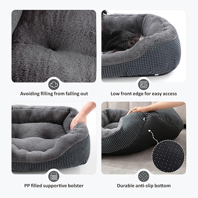 INVENHO Dog Bed Medium Size, Orthopedic Warming Soft Calming Sleeping Puppy Bed Durable Pet Bed with Anti-Slip Bottom M(30"x24"x9")