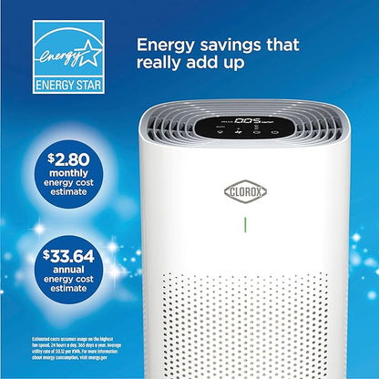 Clorox HEPA Air Purifiers for Home, True HEPA Filter, XL Rooms Up to 2,200 Sq Ft, Removes 99.9% of Mold, Viruses, Wildfire Smoke, Allergens, Pet Allergies, Dust, AUTO Mode, Whisper Quiet