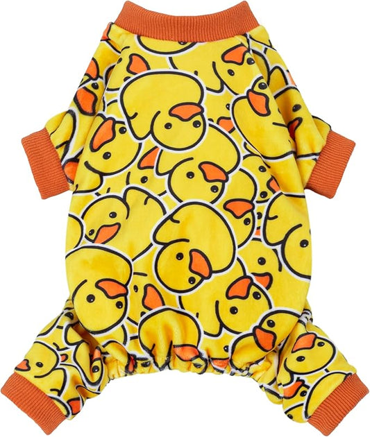 Fitwarm Funny Duck Dog Pajamas, Dog Winter Clothes for Small Dogs Girl, Lightweight Velvet Pet Jumpsuit, Cat Onesie, Yellow, XXL
