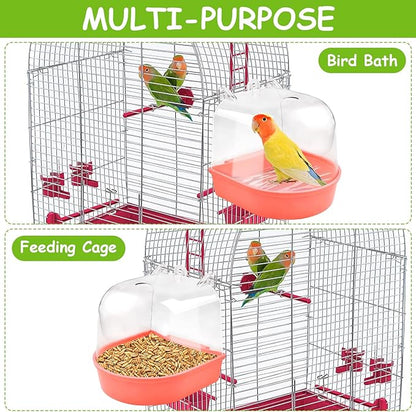 Supkiir 4Pcs Clear Bird Bath for Cage, Parakeet Bath Cage Accessories with Water Injectors, Hanging Bird Bath Box Parrot Bird Bathing Tub for Small Birds Cockatiel Conure Canary Budgies