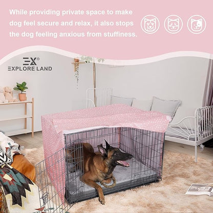 Explore Land Pattern Dog Crate Cover for 36 Inches Wire Cage, Heavy-Duty Polyester 1 2 3 Doors Standard Metal Pet Kennel Enclosure (Princess Pink)
