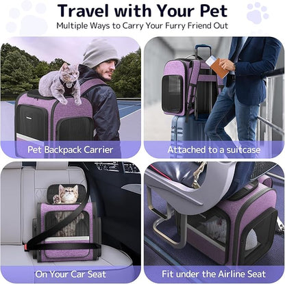 Cat Backpack Carrier with Detachable Play Tunnel, 2 in 1 Cat Tunnel Backpack Suitable for Carrying & Playing, Expandable Dog Carrier for Small Medium Kitten Puppy, Suitable for Travel Hiking Camping