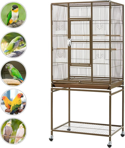 Topeakmart 53.5inch Large Bird Cage Metal Mobile Parrot Cage for Canary Pacific Parrotlet Lovebird Budgie Caique Senegal Green-cheeked Conure, Palmer Green