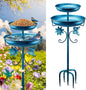 Daoeny Bird Bath for Outside, 42In Vintage Freestanding Birdbaths for Outdoors, Double Metal Bird Bath Feeder Bowls for Garden Patio Yard Lawn Decor, Upgraded 5-Pronged Base (Blue)