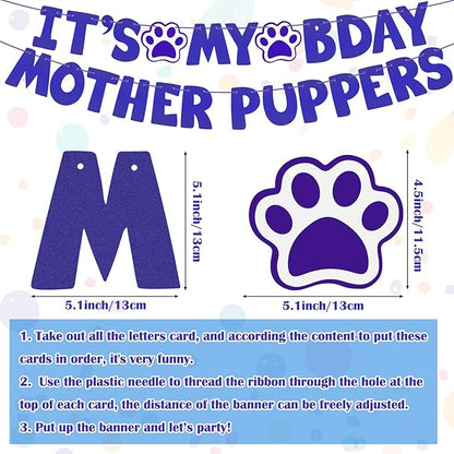 Dog Birthday Decorations, Dog Birthday Hat with Numbers Bandana Bow Tie It’s My Bday Mother Puppers Banner for Small Medium Large Dogs Pets Supplies(Blue)