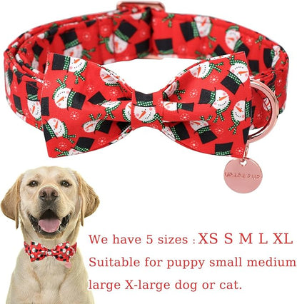 Christmas Dog Collar with Bow Tie, Christmas Collar for Puppy Girl Boy Dog or Cat, Bowtie Dogs Collars with Durable Metal Buckle, Cute Pet Collars, L