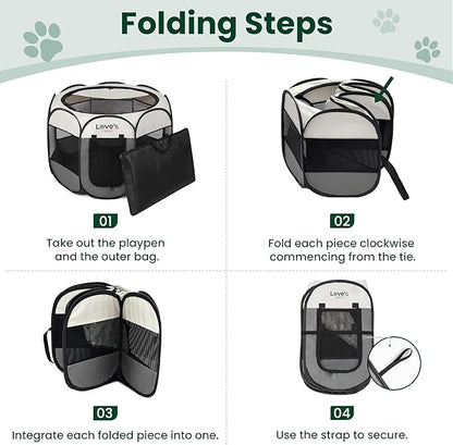 Love's cabin Pet Puppy Dog Playpen, Small Dog Tent Crates Cage Indoor/Outdoor, Portable Playpen for Cat, Foldable Pop Up Dog Kennel Playpen with Carring Case, Removable Zipper Top, Grey