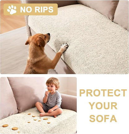 H.VERSAILTEX Non Slip Pet Couch Cover Chenille Dog Bed Protector Thick Soft Sofa Slipcover Pet Friendly Washable Couch Cushion Covers for Pets (68" x 82", Ivory)