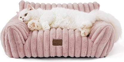 Bedsure ComfyFleece™ Cute Cat Couch for Pets - As Seen on TV on Good Day New York, Fuzzy Cats beds for Indoor Cats with Removable Washable Cover, Supportive Pet Sofa, 24inch, Blush Pink