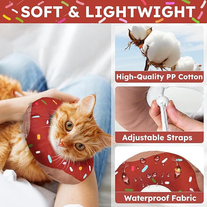 Cat Cone Collar Soft, Waterproof Cat Recovery Collars Spay Cones to Stop Licking Cute Donut E Collar After Surgery Anti-Lick Wound Healing Safety Elizabethan Collar for Kittens (Donut Brown, Medium)