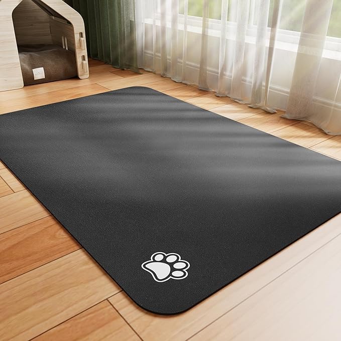 Dog Food Mat - Absorbent Cat Mat for Food and Water, No Stains Pet Feeding Bowl Mat, Easy to Clean Pet Placemats, Quick Dry Dog Water Dispenser Mat for Messy Drinkers | Paw Black 12"x 19"