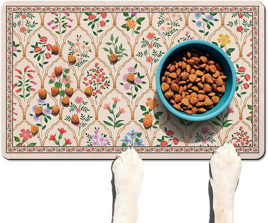 Absorbent Pet Dog Bowl Mat for Food and Water, Pet Cat Food Feeding Mat with Non Slip Rubber Backing, Dog Food Mats for Floors Waterproof, 17"x30"